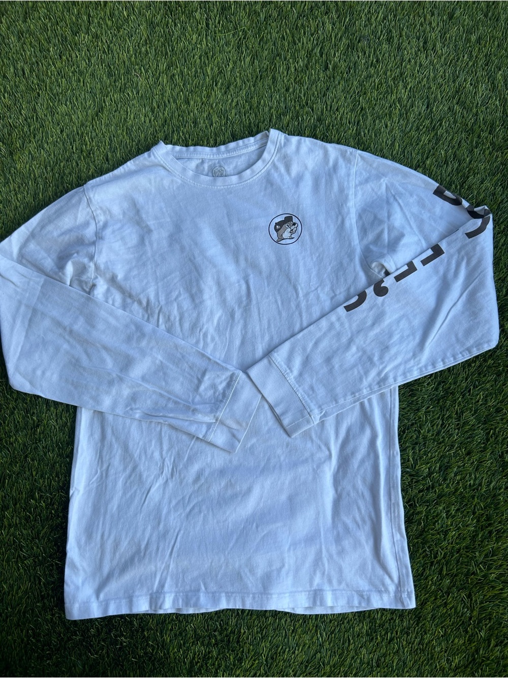 Men's BUC-EES . White Long-Sleeve Graphic Tee with Sleeve Print